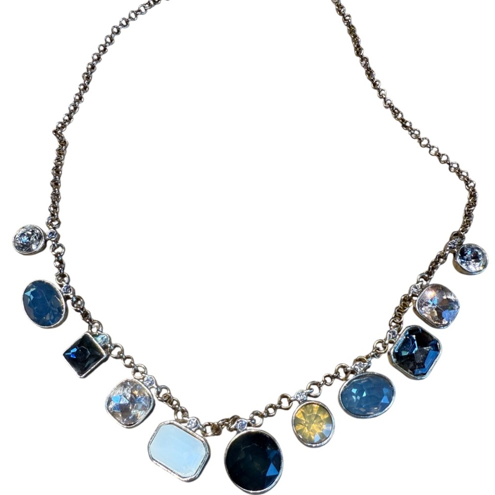 Loft Mixed Color Gemstone Statement Necklace Gold Tone Adjustable Chain